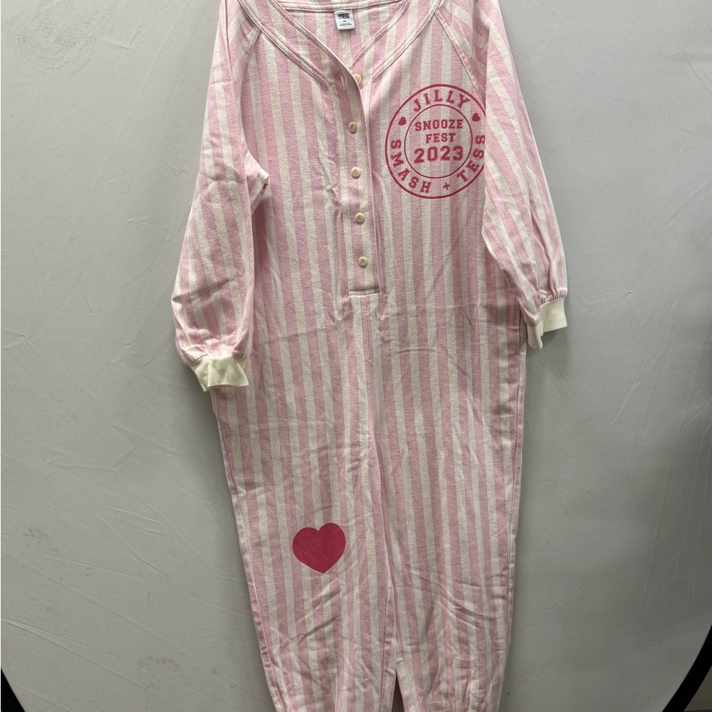 Smash + Tess Pink Striped Womens Pajama Jumpsuit Size M/L